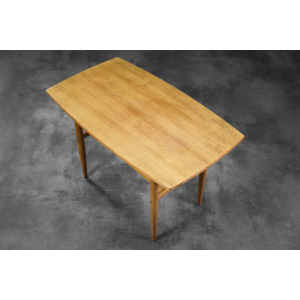 Vintage Mid-Century Modern Scandinavian Cherry Wood Coffee Table with Woven Shelf, 1960s