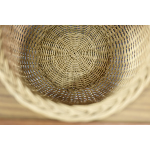 Vintage Mid-Century Danish Modern Teak Thread Side Table with Wicker Basket, 1960s