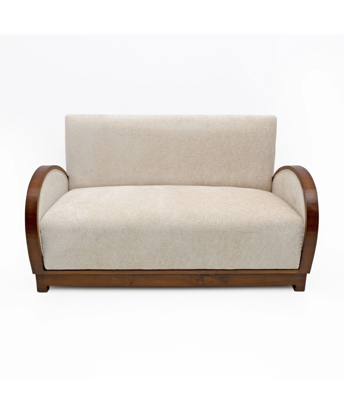 Art Deco Bouclè and Walnut Loveseat, Italy, 1930s