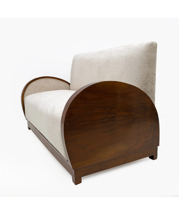 Art Deco Bouclè and Walnut Loveseat, Italy, 1930s