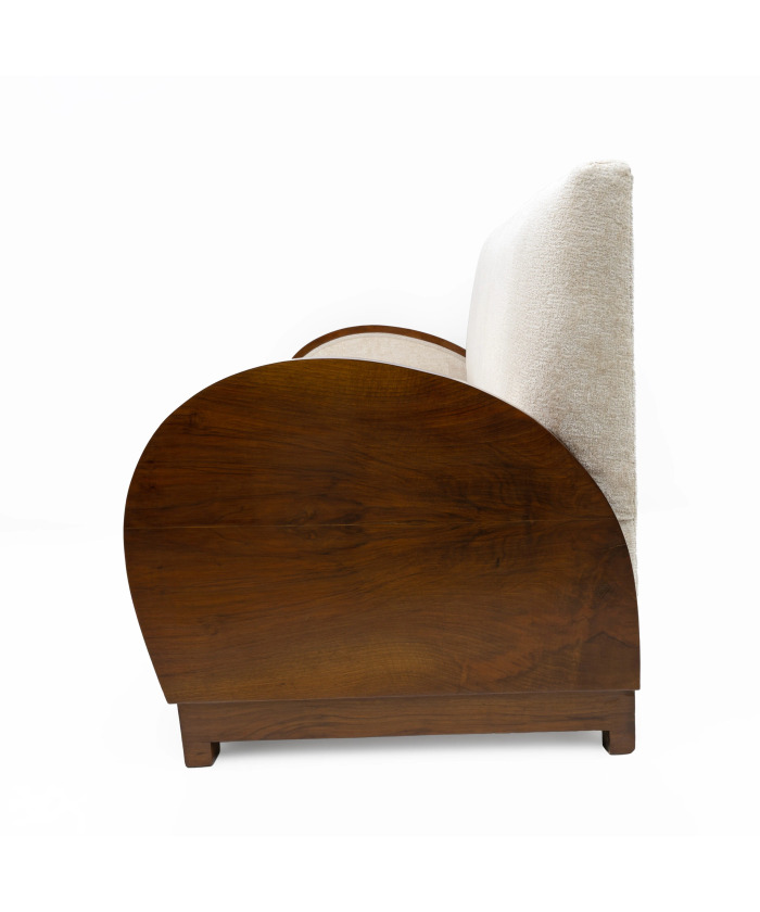 Art Deco Bouclè and Walnut Loveseat, Italy, 1930s