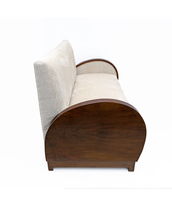 Art Deco Bouclè and Walnut Loveseat, Italy, 1930s