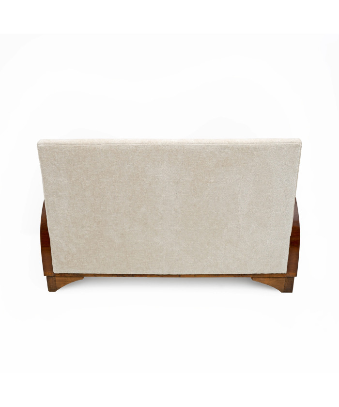 Art Deco Bouclè and Walnut Loveseat, Italy, 1930s