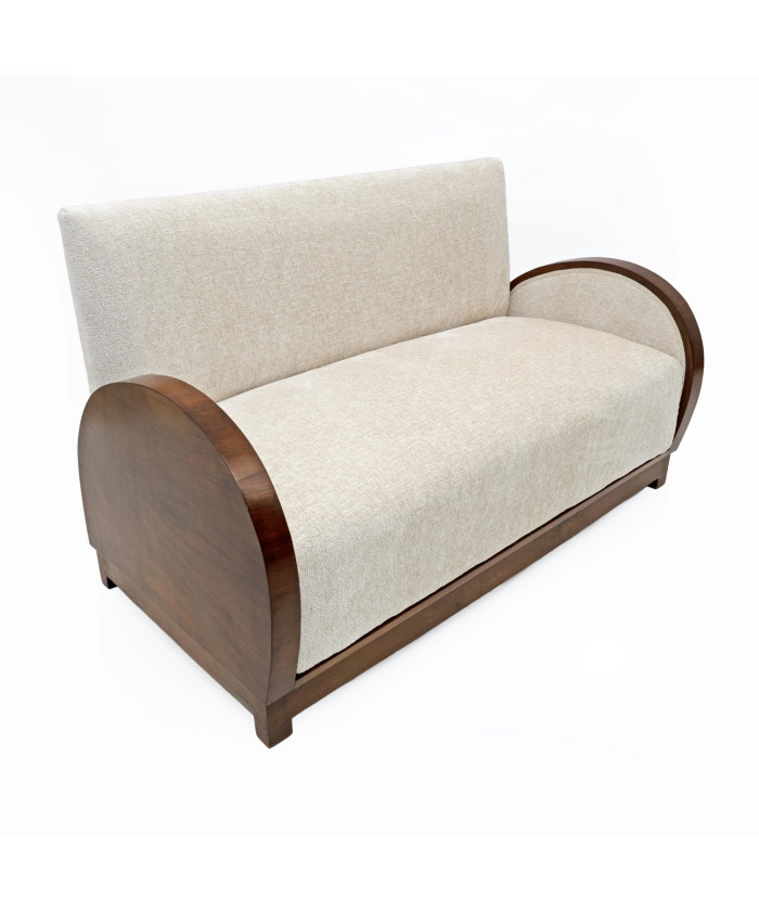 Art Deco Bouclè and Walnut Loveseat, Italy, 1930s