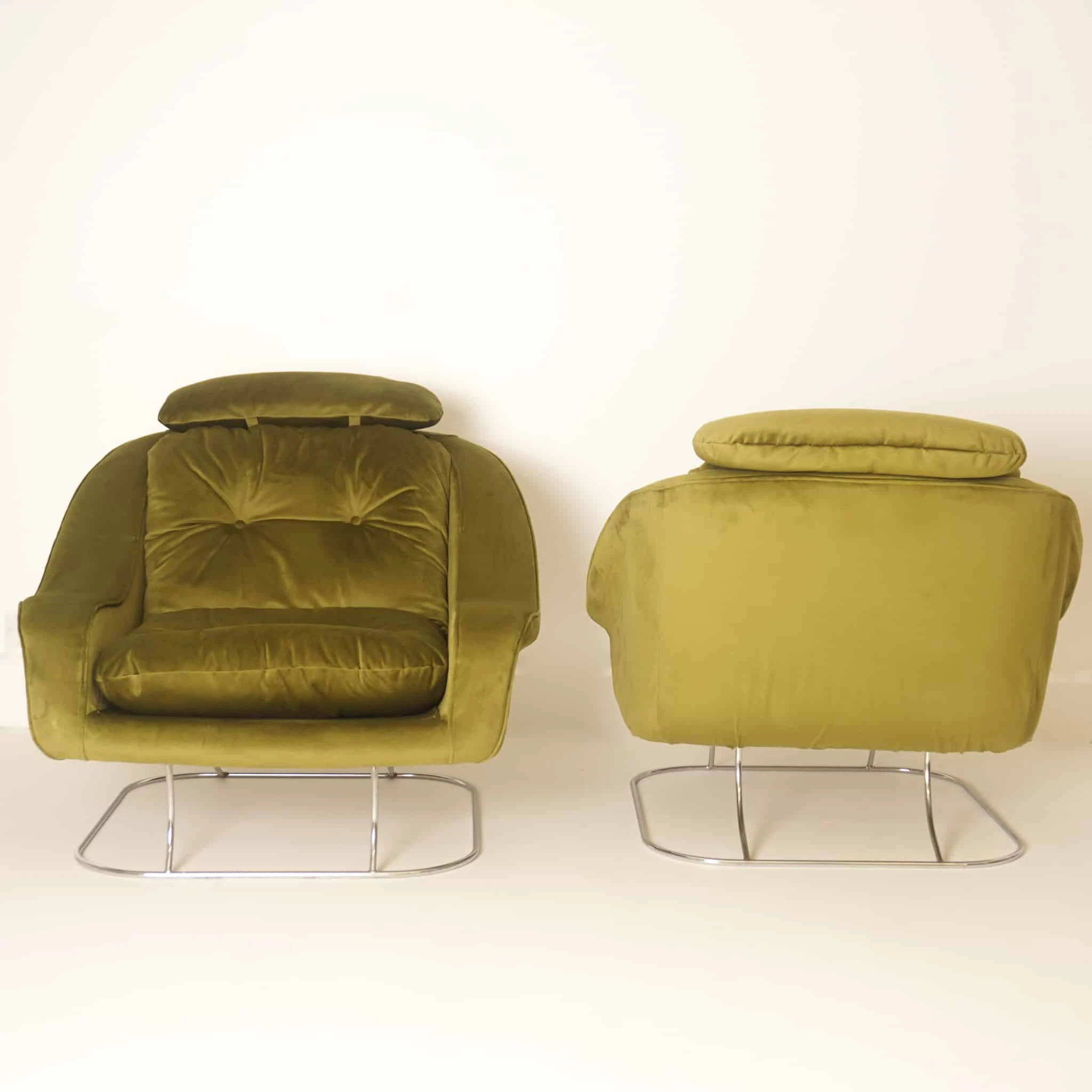 Pair of Green Velvet Armchairs, 1970