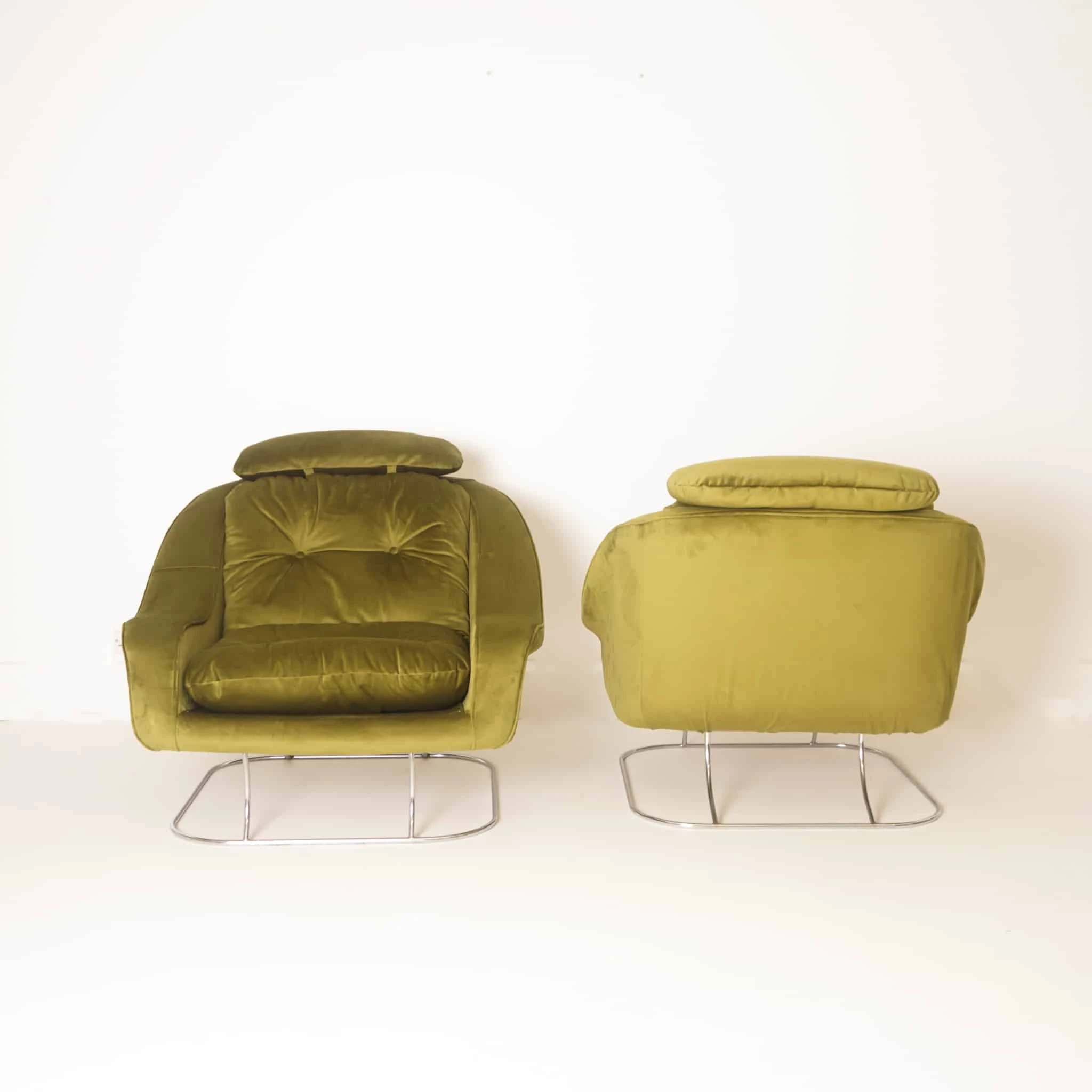 Pair of Green Velvet Armchairs, 1970