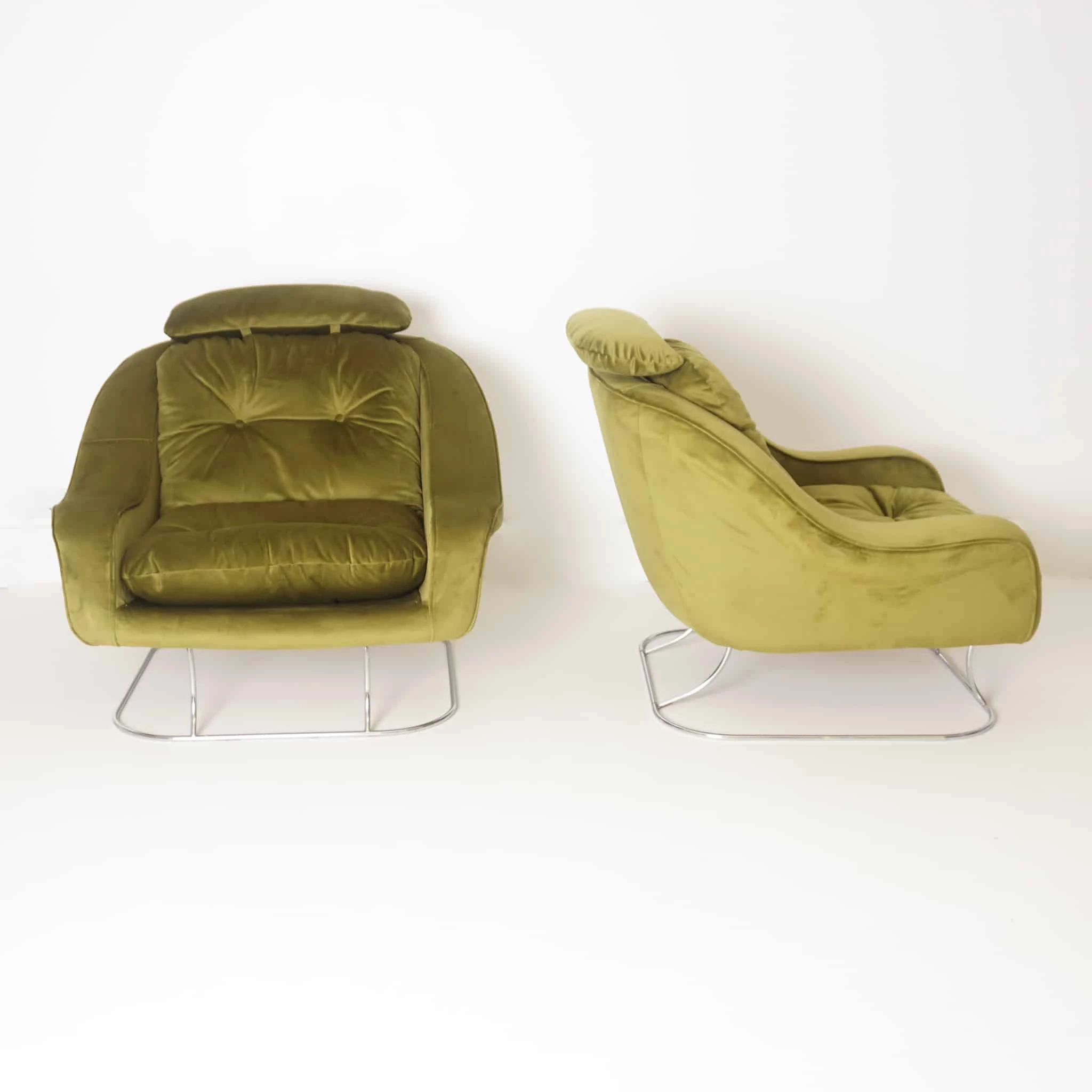 Pair of Green Velvet Armchairs, 1970