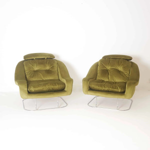 Pair of Green Velvet Armchairs, 1970