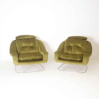 Pair of Green Velvet Armchairs, 1970