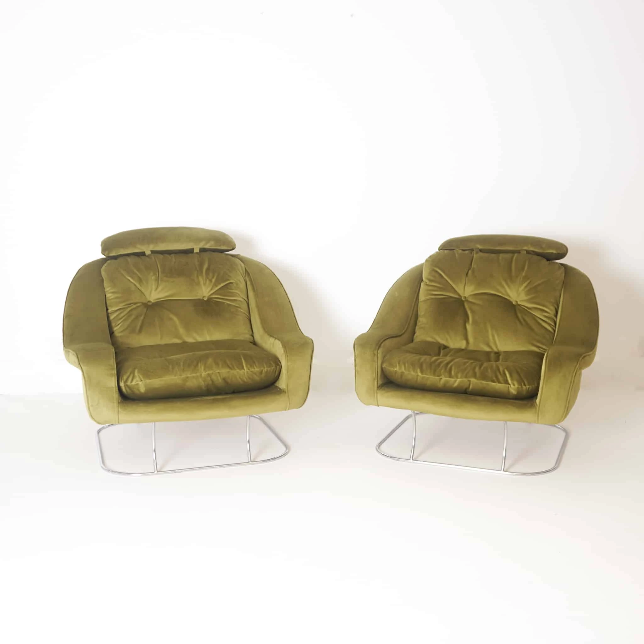 Pair of Green Velvet Armchairs, 1970