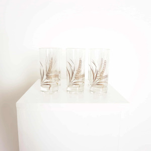 Art Deco Set of six Glasses with brass holder, 1960
