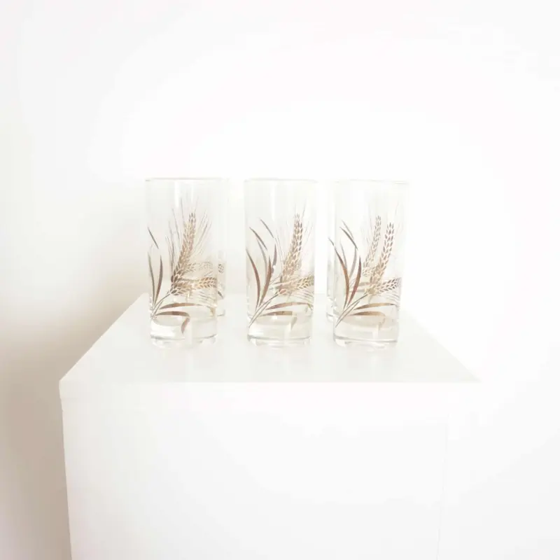 Art Deco Set of six Glasses with brass holder, 1960