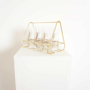 Art Deco Set of six Glasses with brass holder, 1960