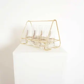 Art Deco Set of six Glasses with brass holder, 1960