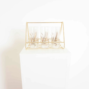 Art Deco Set of six Glasses with brass holder, 1960