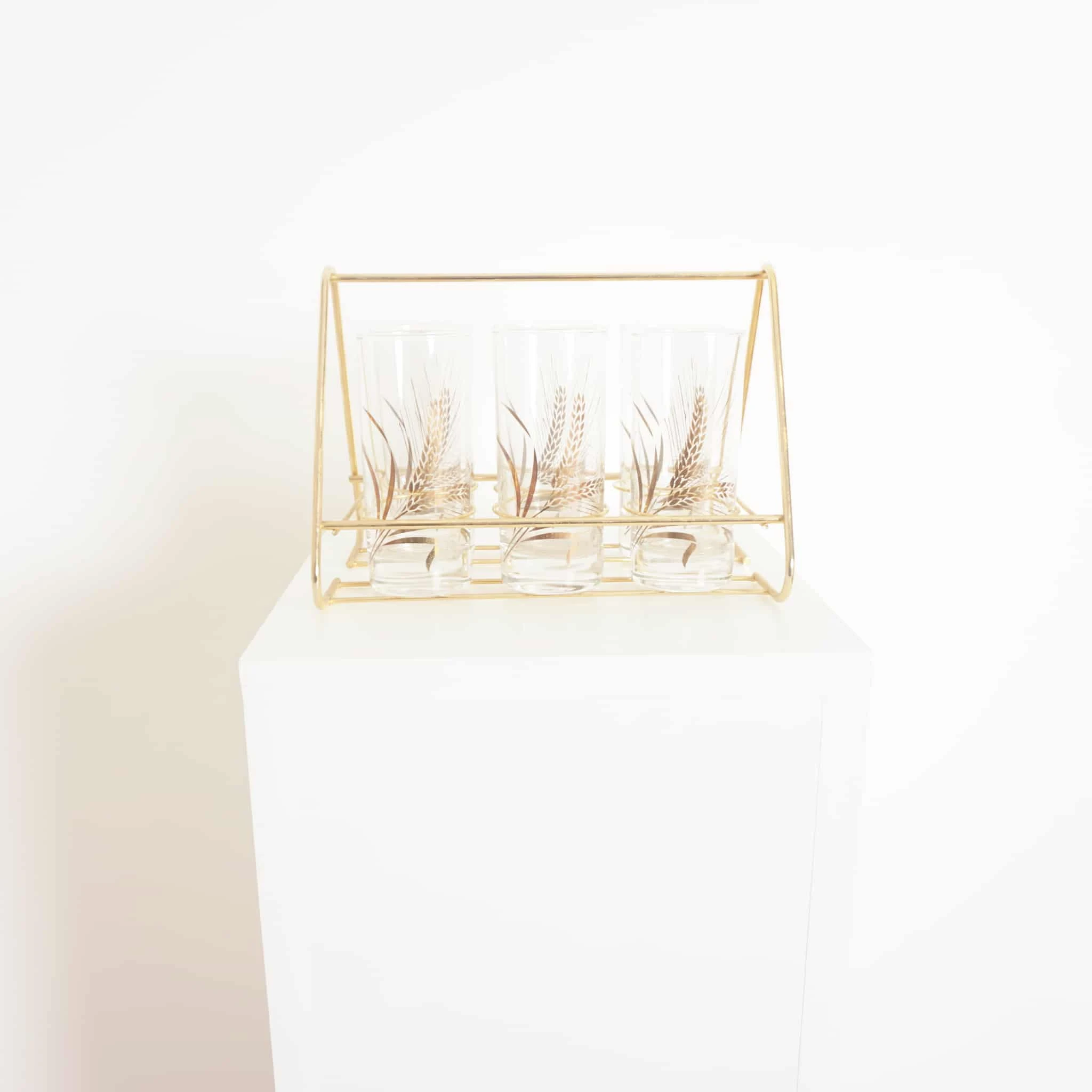 Art Deco Set of six Glasses with brass holder, 1960