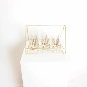 Art Deco Set of six Glasses with brass holder, 1960