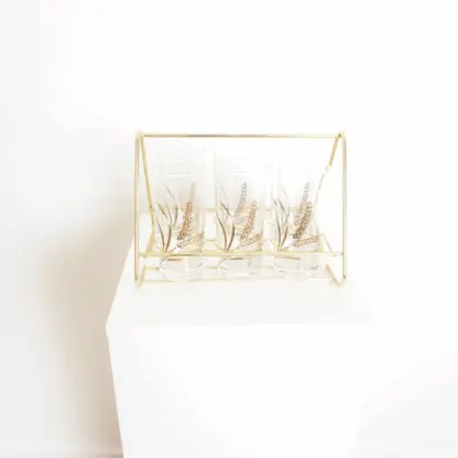 Art Deco Set of six Glasses with brass holder, 1960 - Image 4