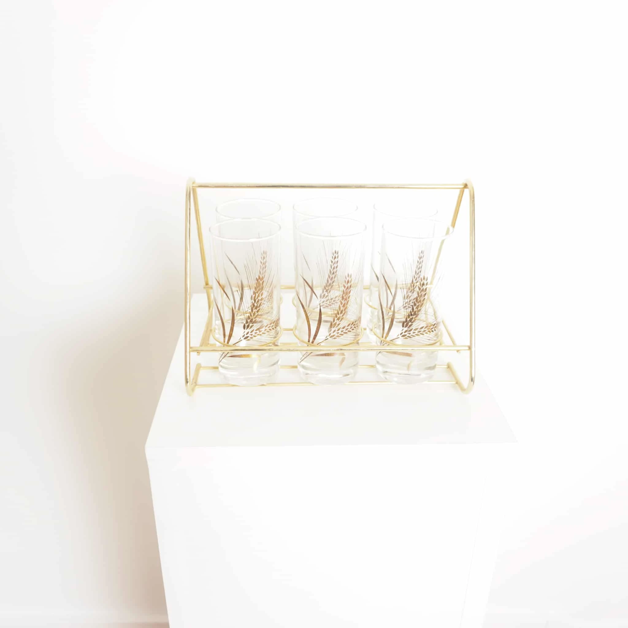 Art Deco Set of six Glasses with brass holder, 1960
