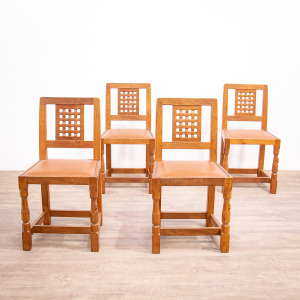 ‘Mouseman’ Solid Oak Table & Chairs by Robert Thompson