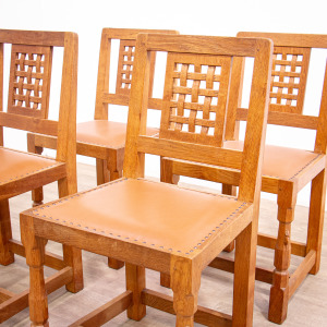 ‘Mouseman’ Solid Oak Table & Chairs by Robert Thompson