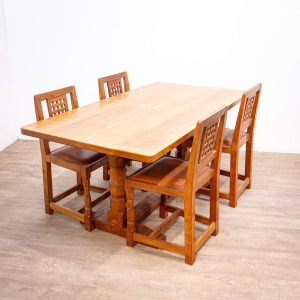 ‘Mouseman’ Solid Oak Table & Chairs by Robert Thompson