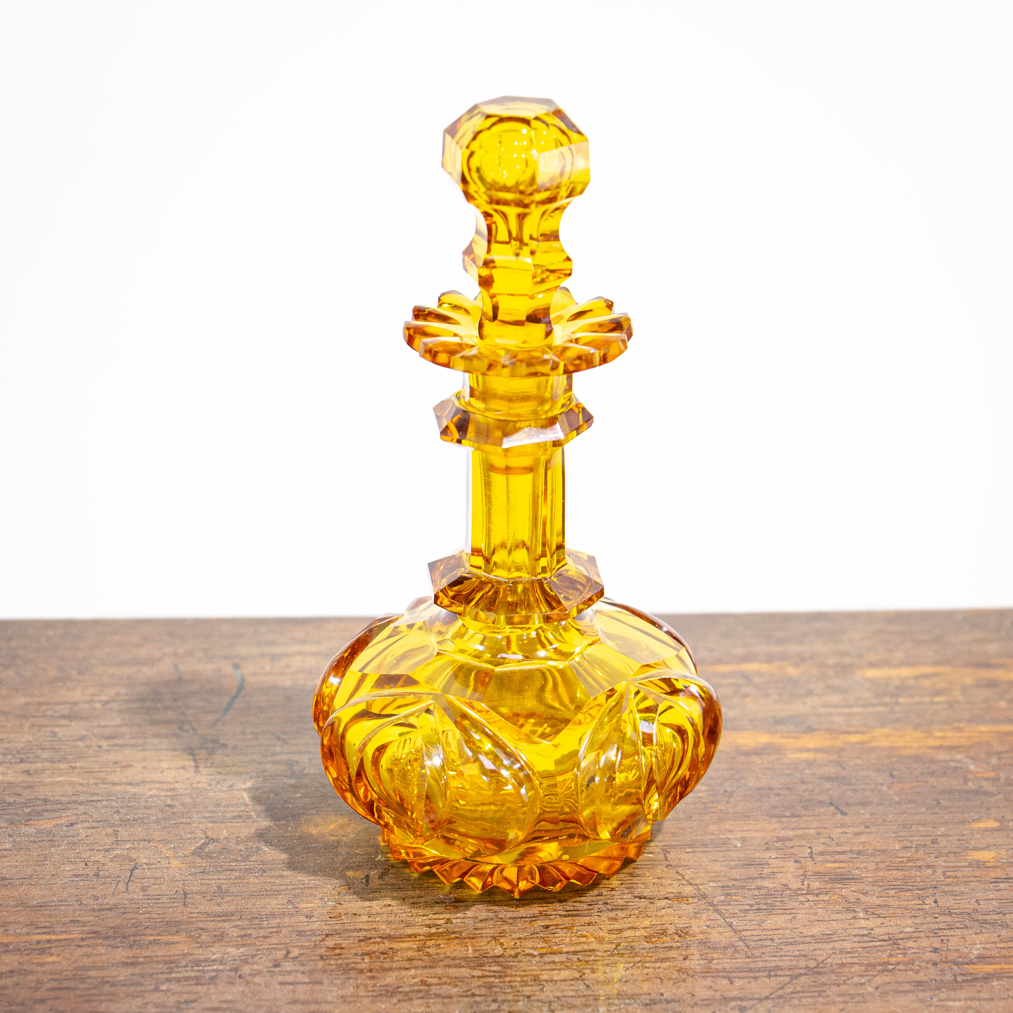 Bohemian Facetted Amber Glass Scent Bottle