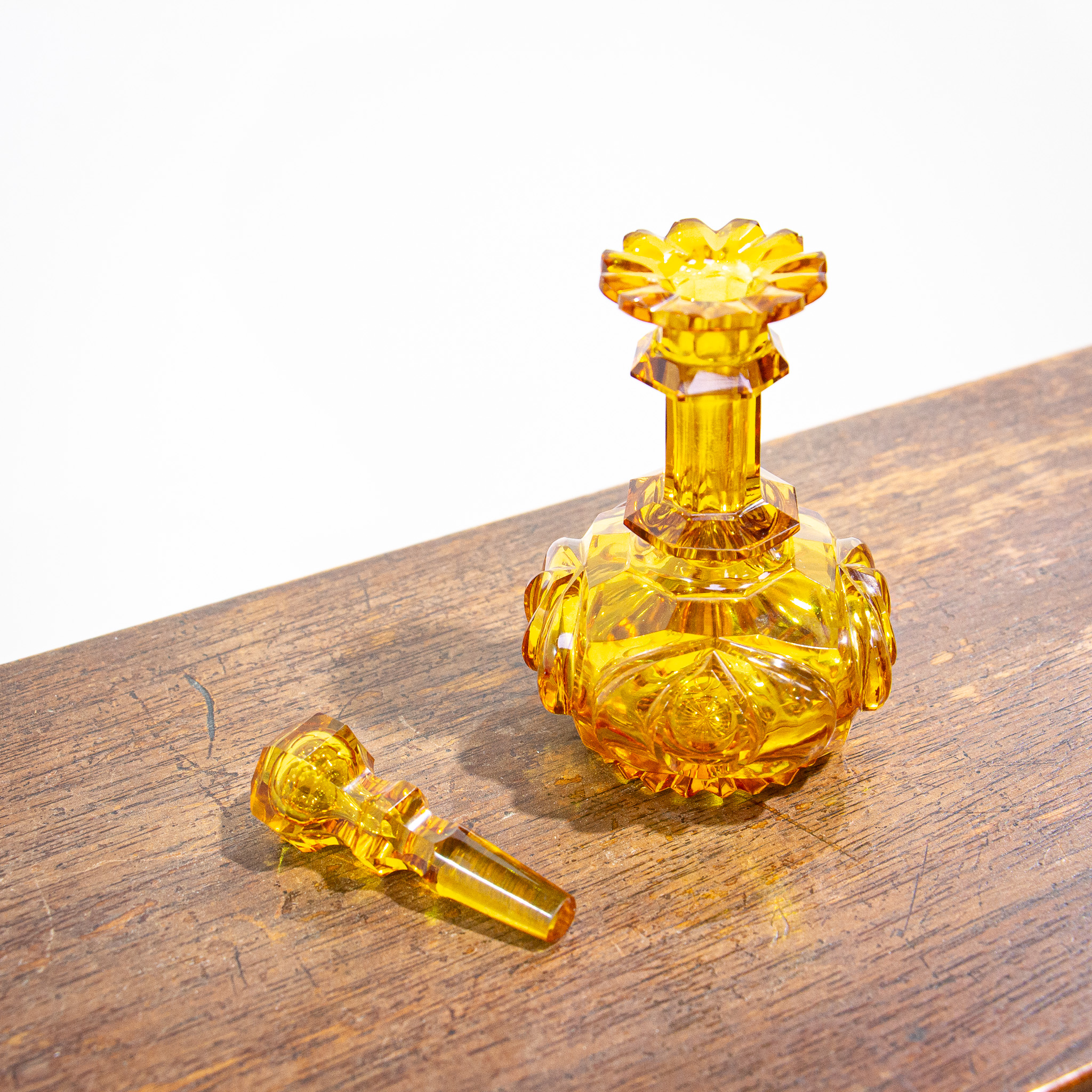 Bohemian Facetted Amber Glass Scent Bottle