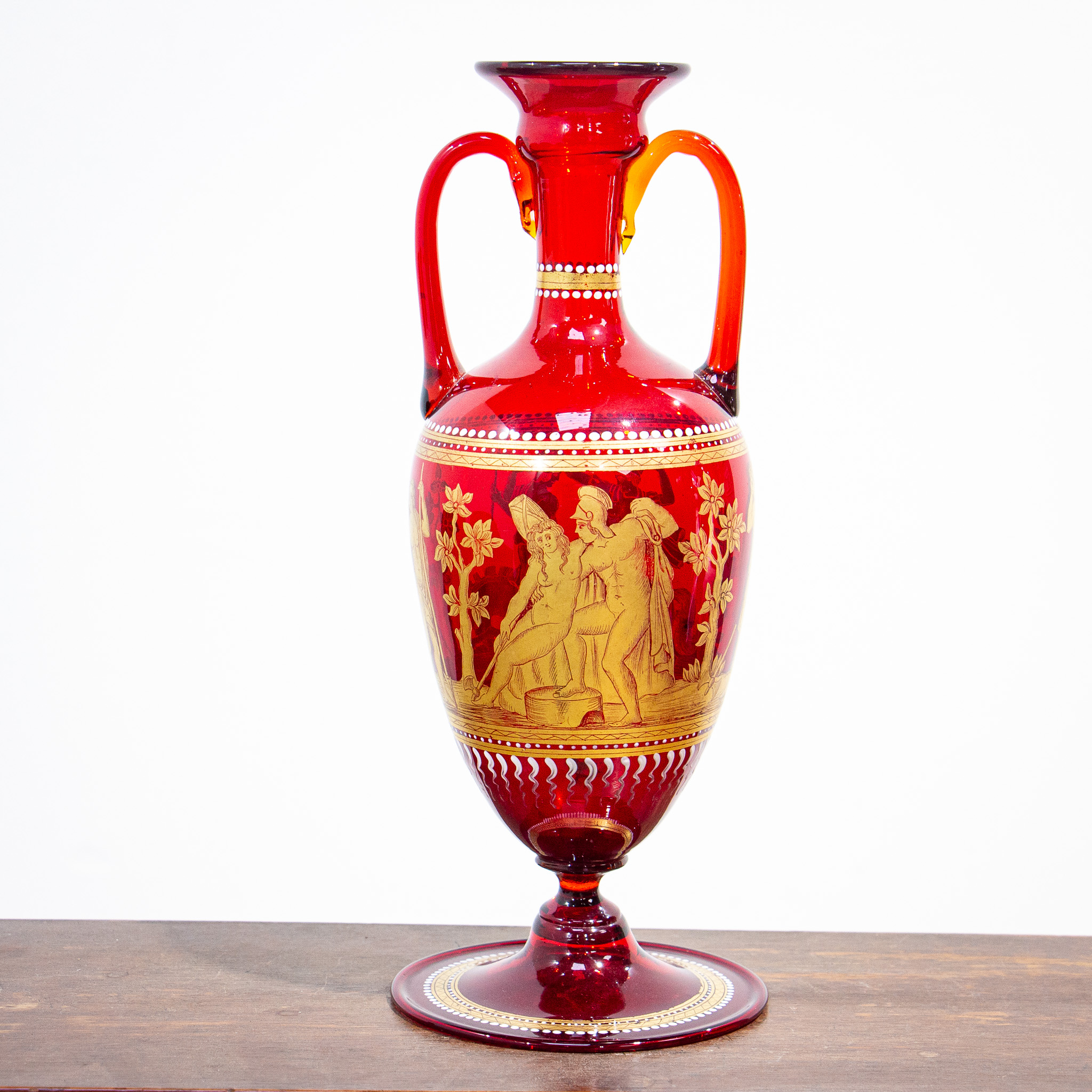 Salviati Murano Red Neoclassical Gilt Vase
