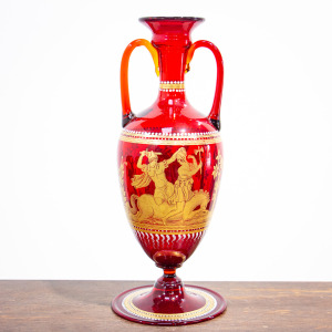 Salviati Murano Red Neoclassical Gilt Vase