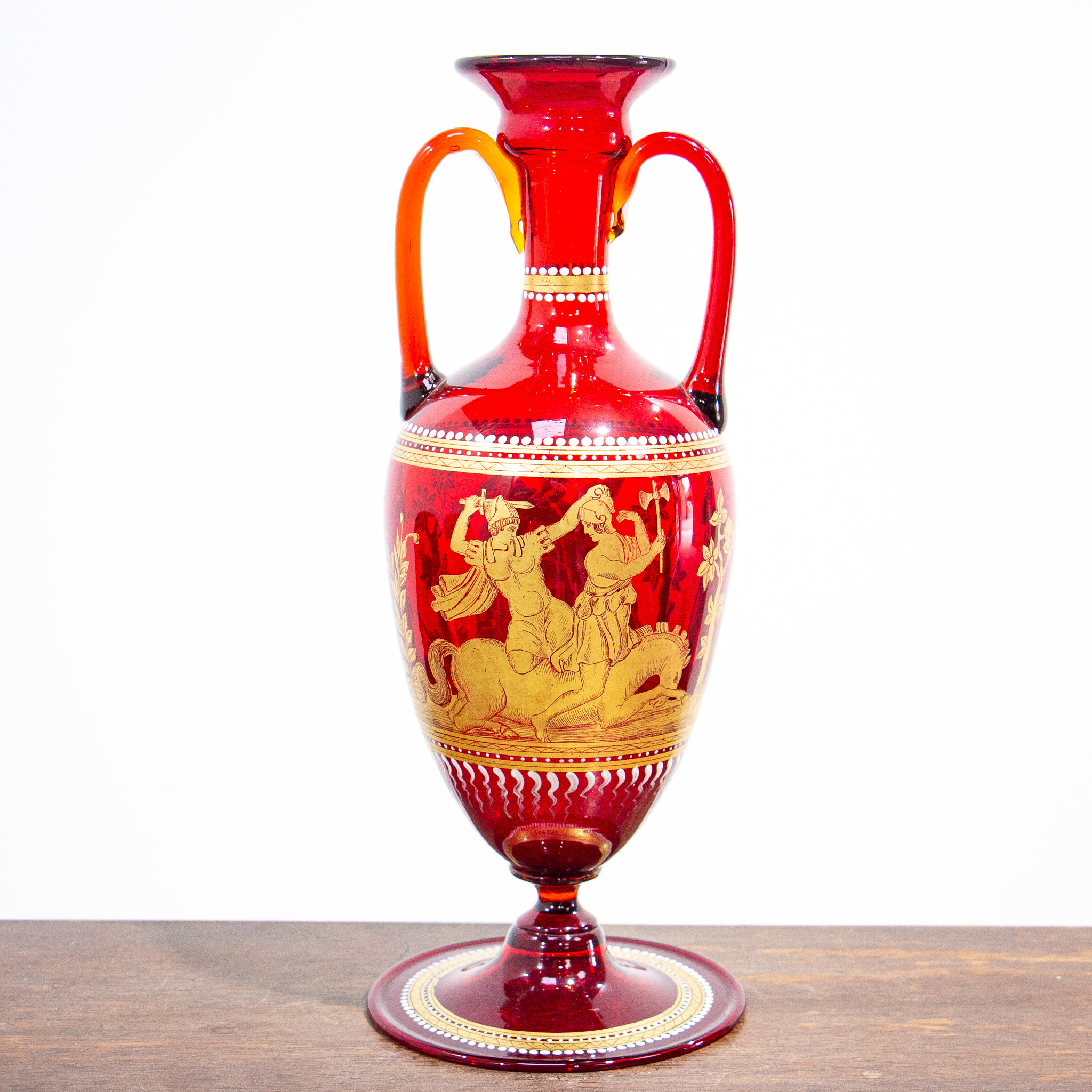 Salviati Murano Red Neoclassical Gilt Vase