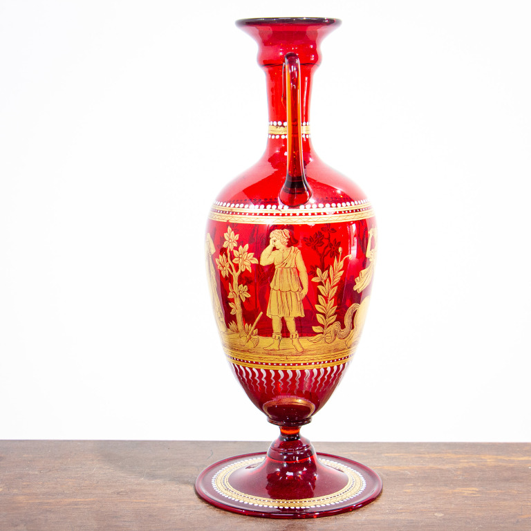 Salviati Murano Red Neoclassical Gilt Vase - Image 2