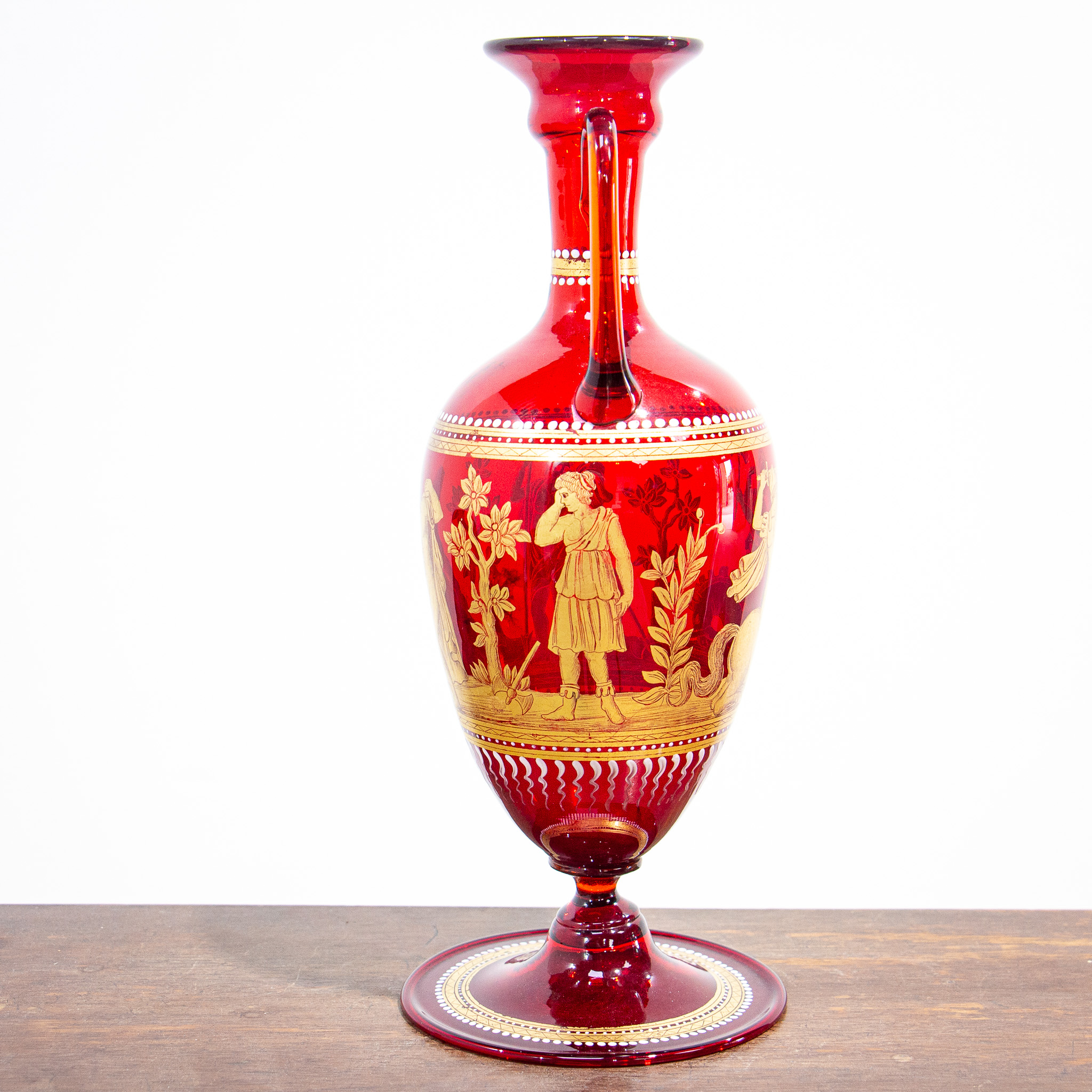 Salviati Murano Red Neoclassical Gilt Vase