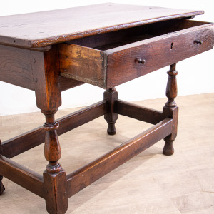 Queen Anne Elm Side Table with Drawer