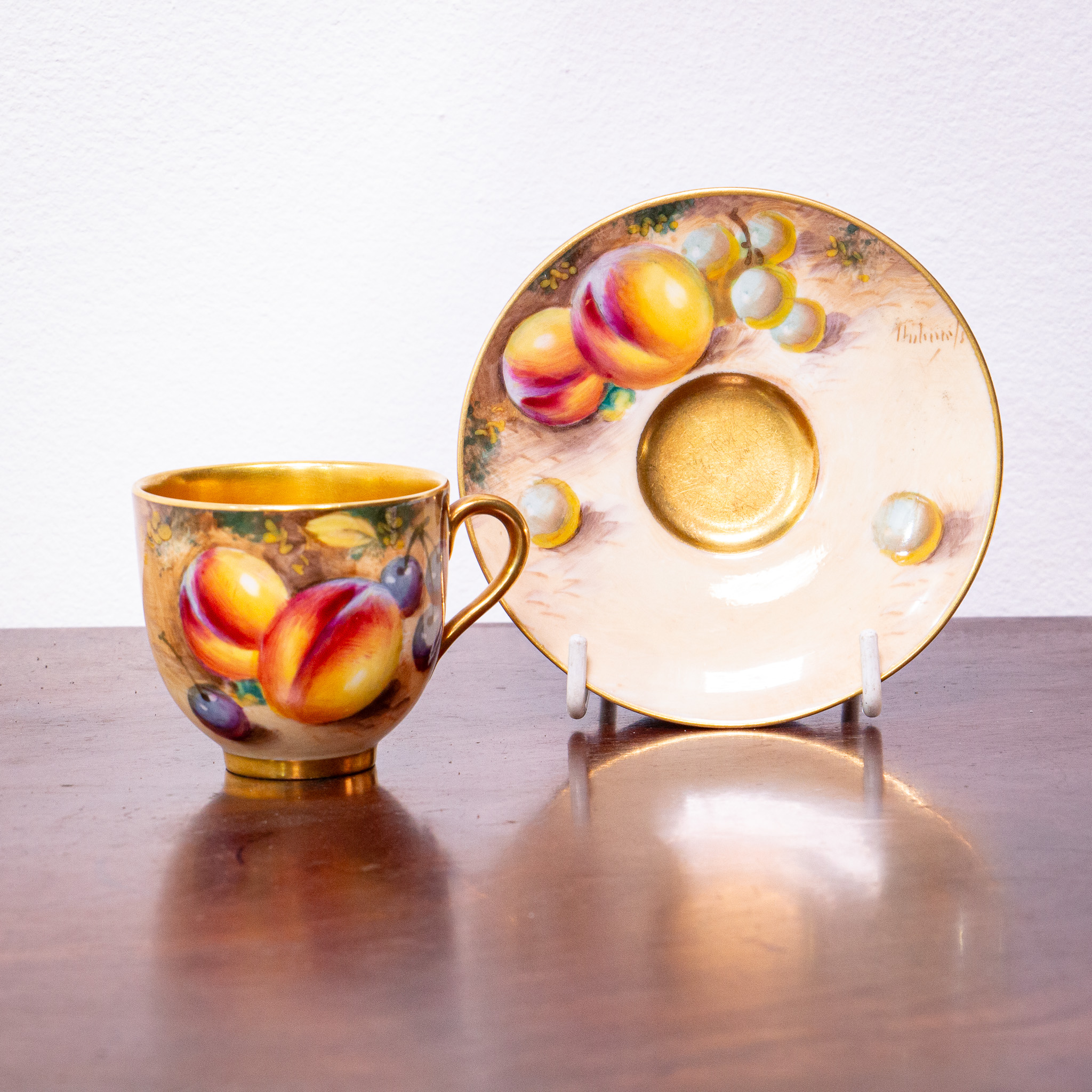 Royal Worcester Fruit Painted Demitasse Signed Roberts