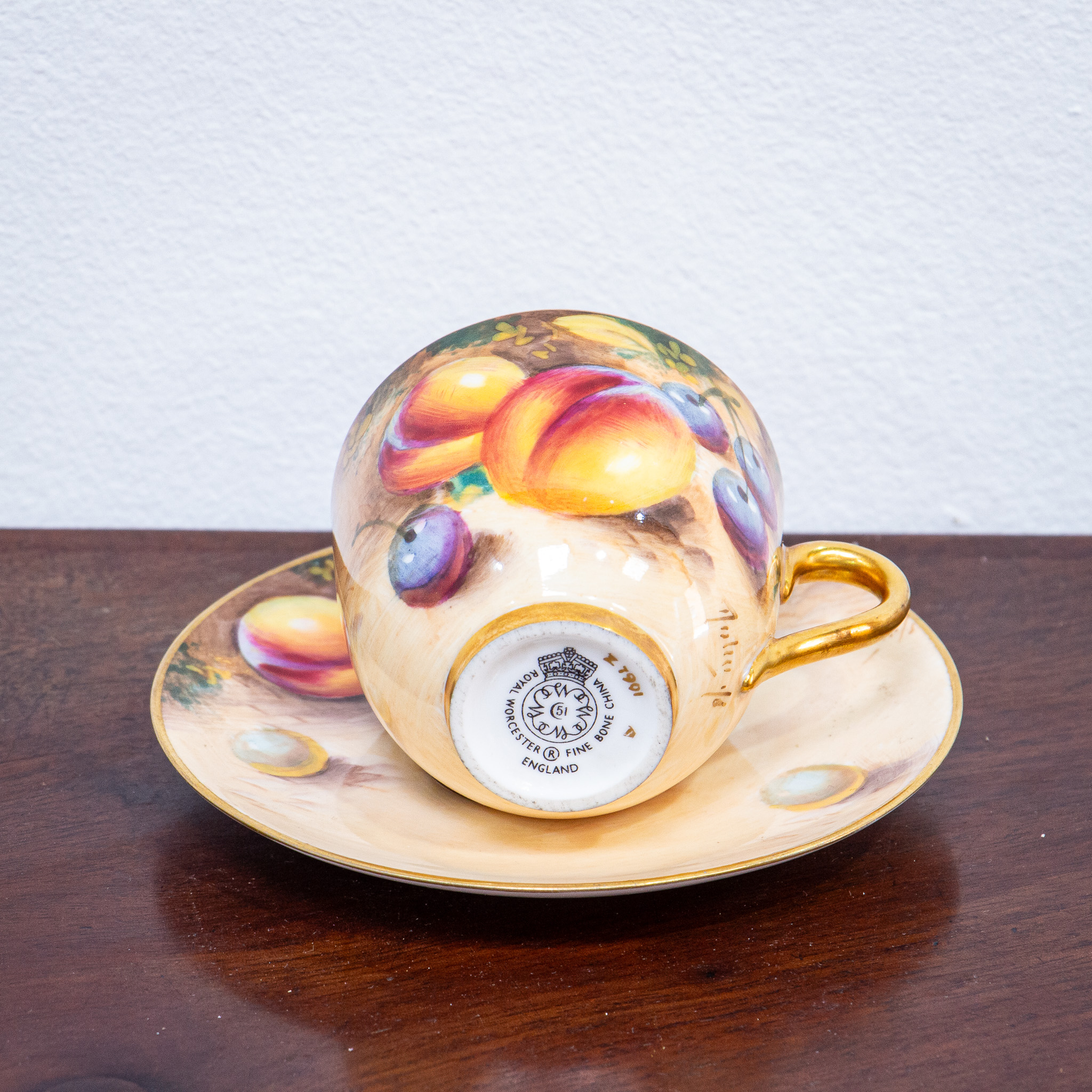 Royal Worcester Fruit Painted Demitasse Signed Roberts