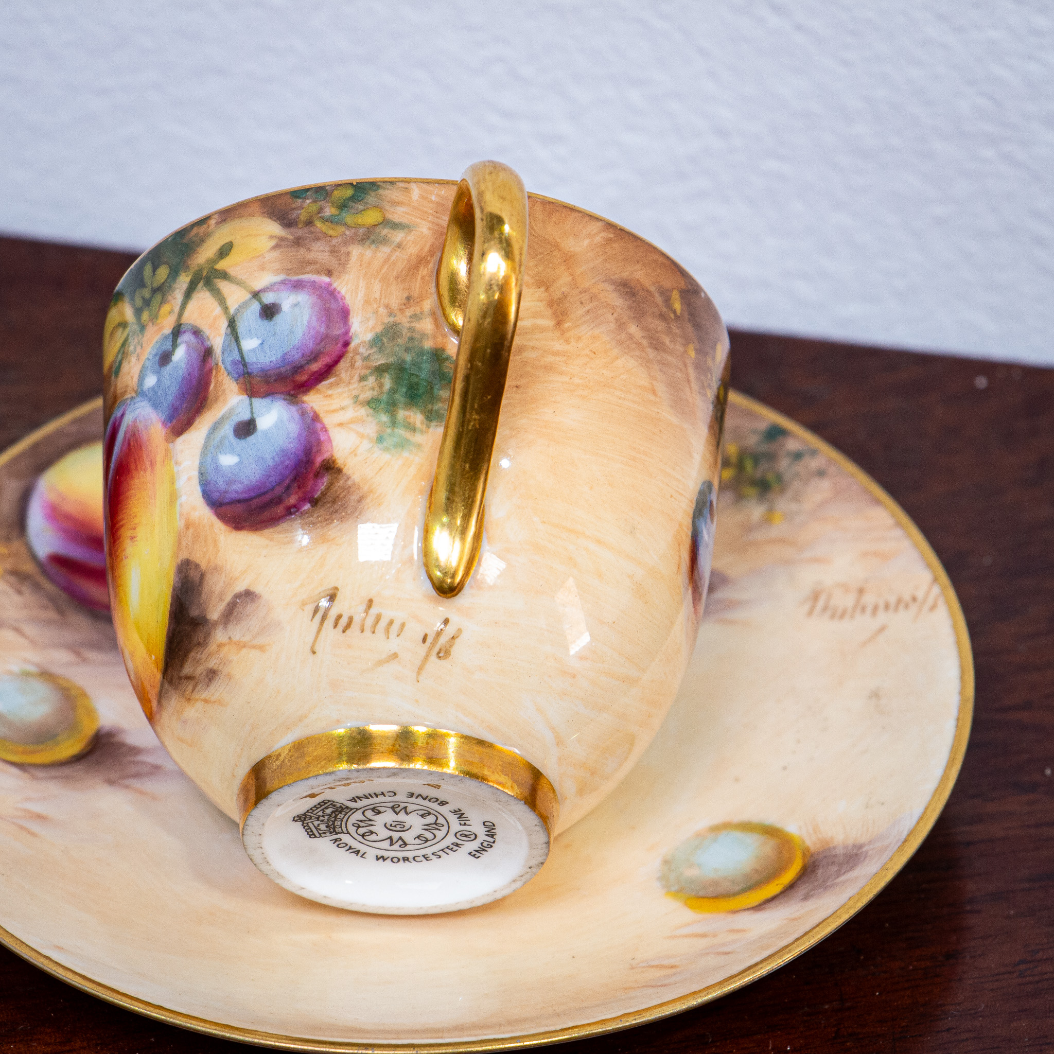 Royal Worcester Fruit Painted Demitasse Signed Roberts