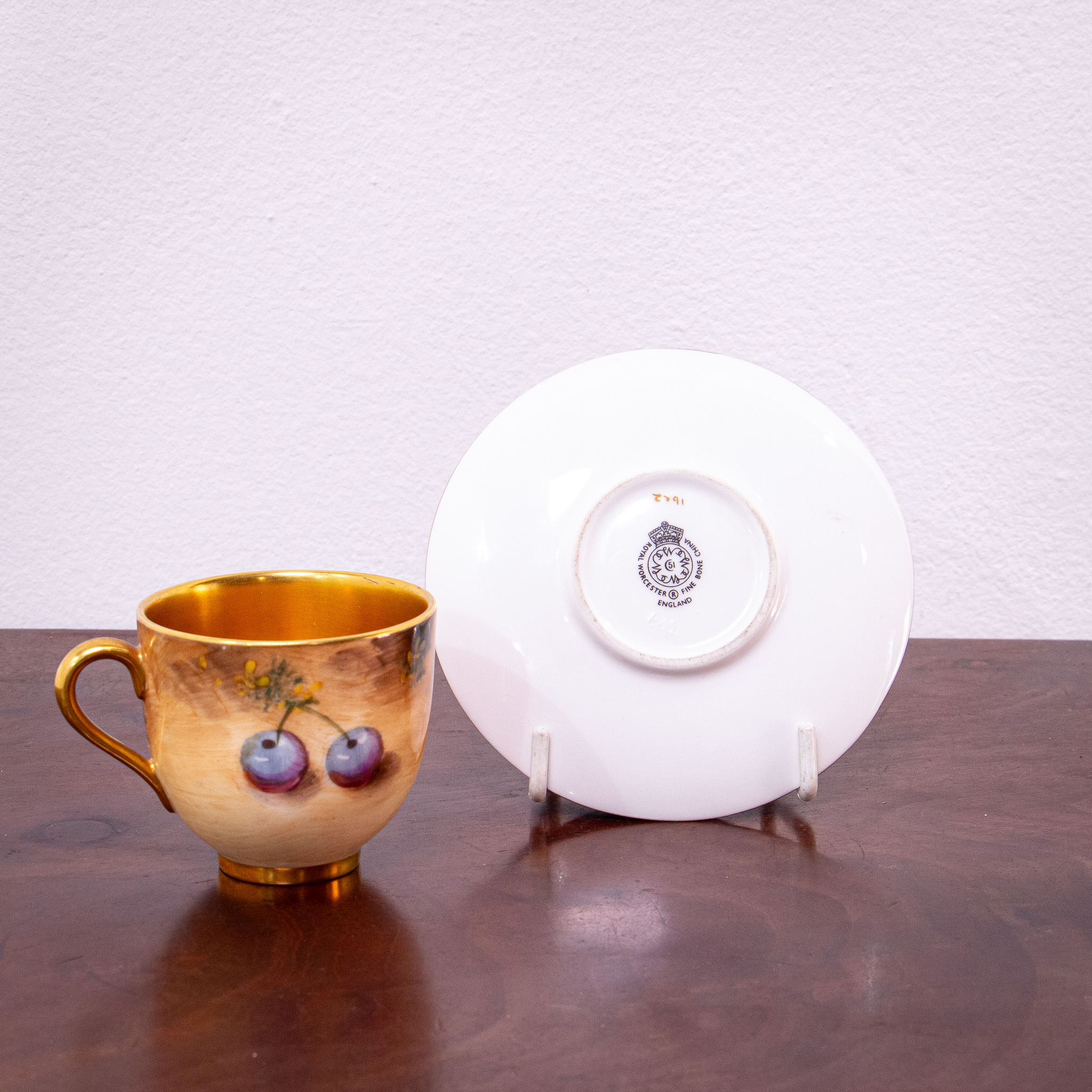 Royal Worcester Fruit Painted Demitasse Signed Roberts