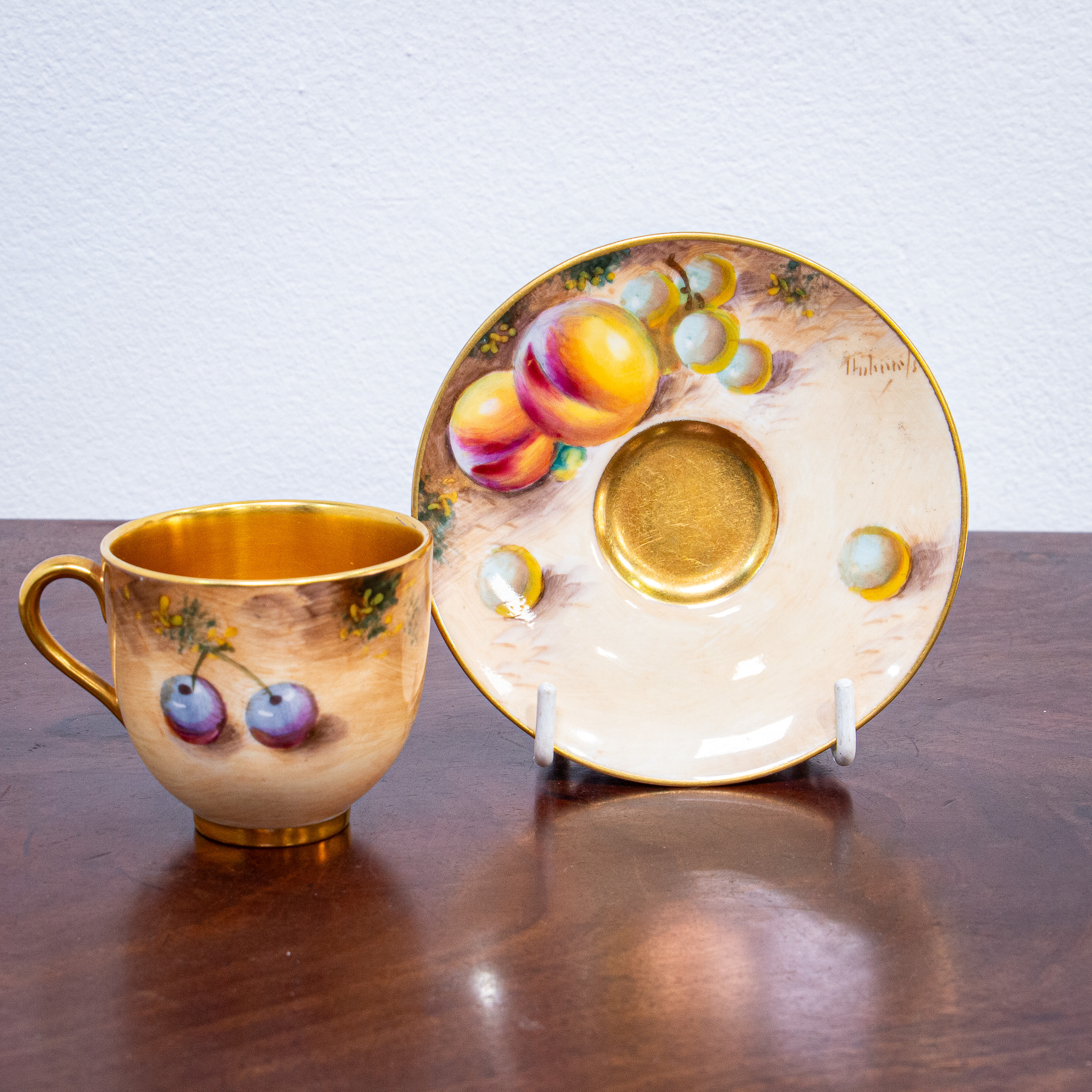 Royal Worcester Fruit Painted Demitasse Signed Roberts