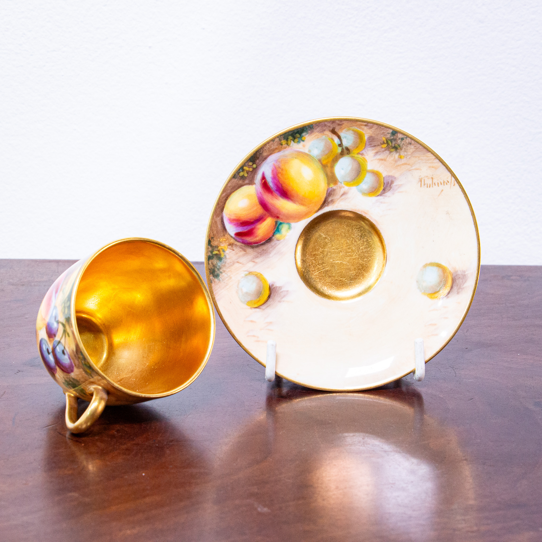 Royal Worcester Fruit Painted Demitasse Signed Roberts
