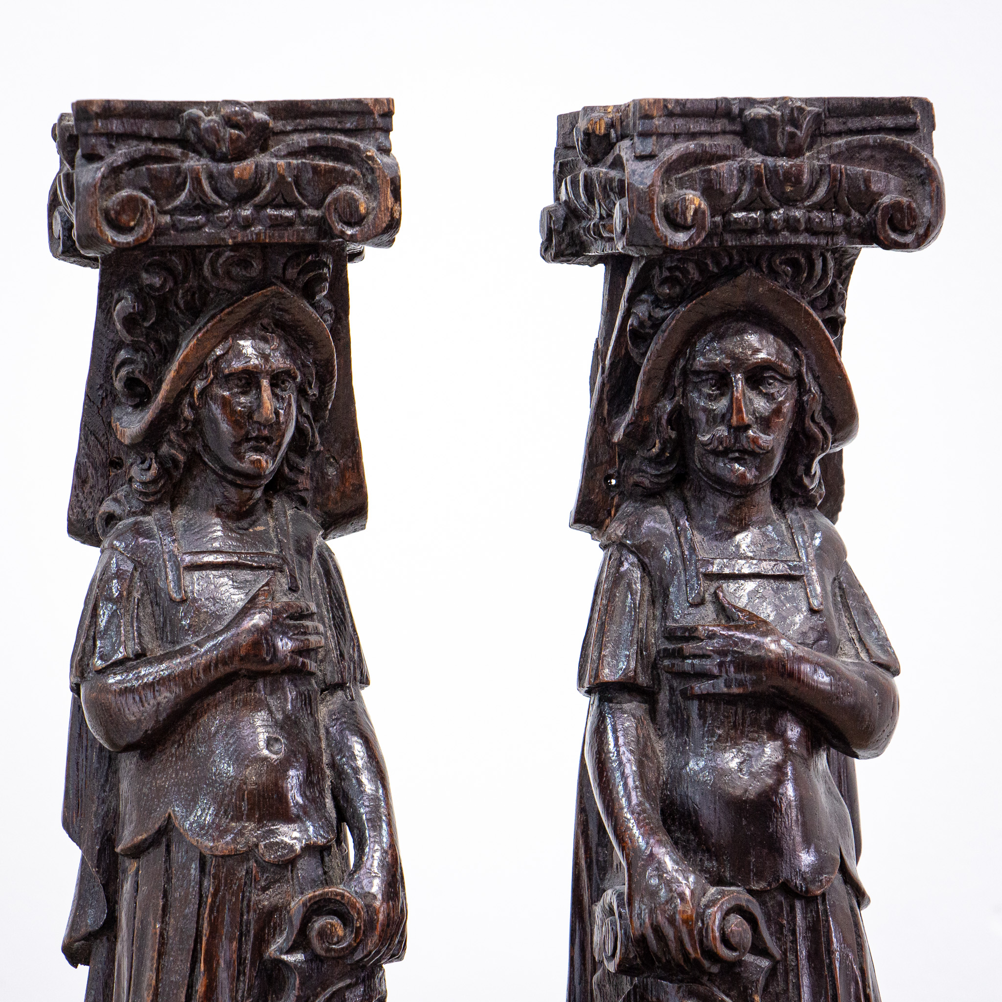 Pair of 17th Century Wooden Romanesque Figures