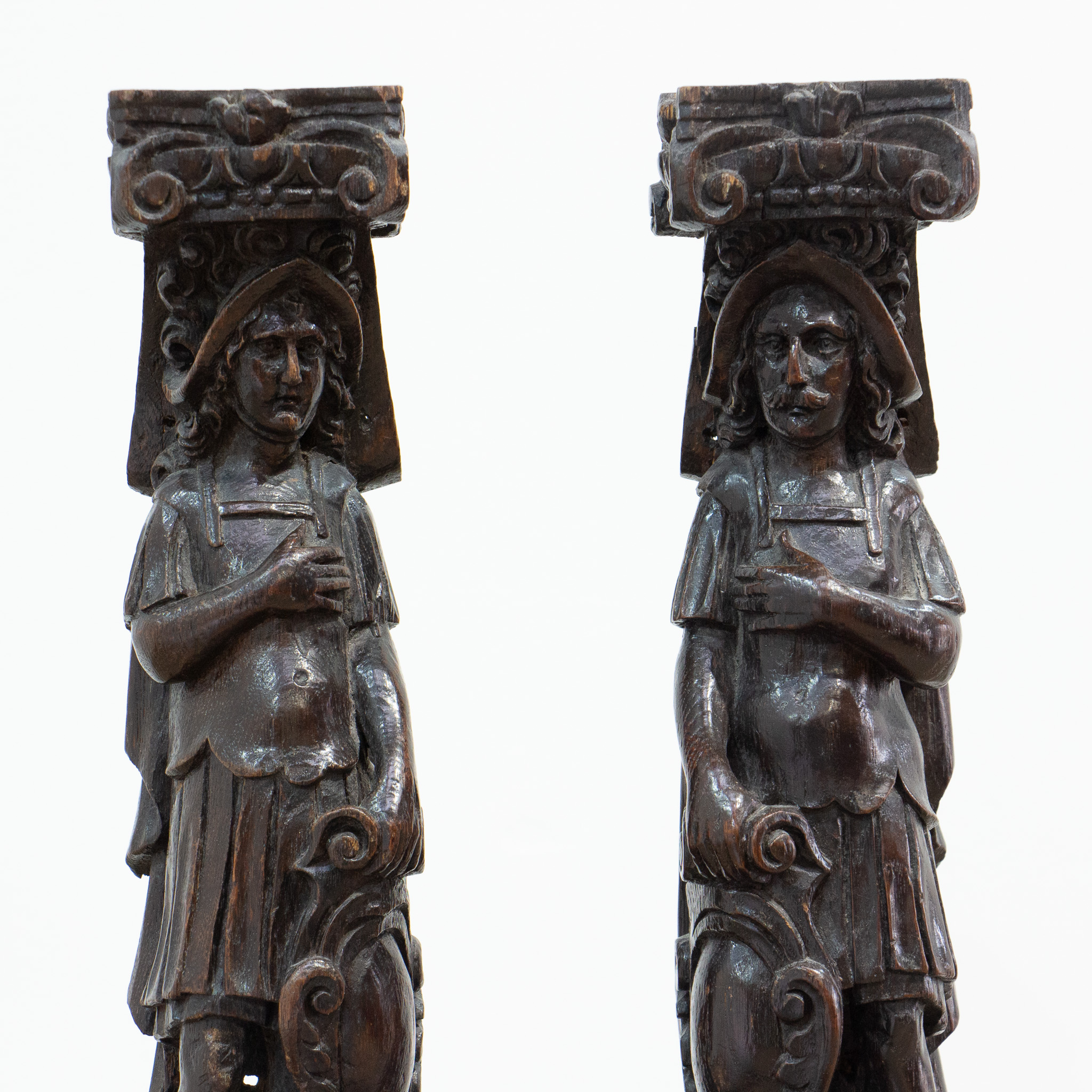 Pair of 17th Century Wooden Romanesque Figures