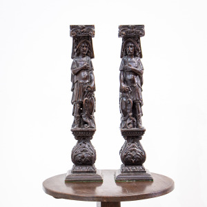 Pair of 17th Century Wooden Romanesque Figures