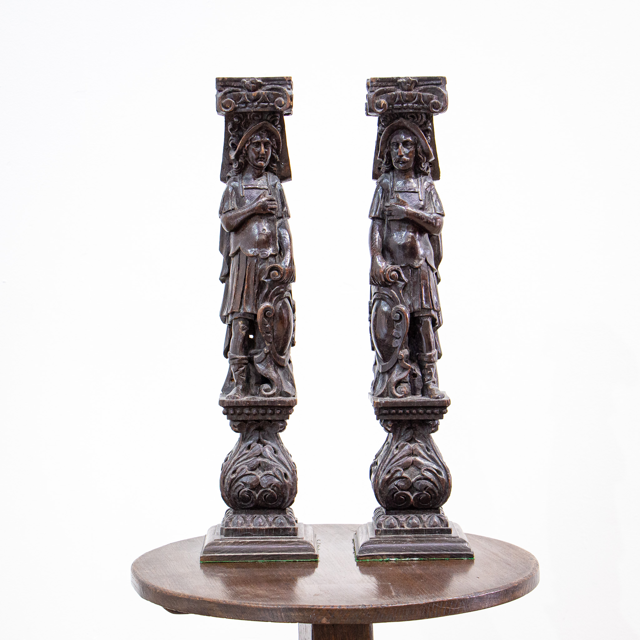 Pair of 17th Century Wooden Romanesque Figures