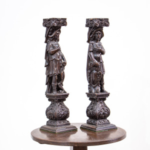 Pair of 17th Century Wooden Romanesque Figures