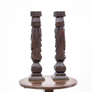 Pair of 17th Century Wooden Romanesque Figures