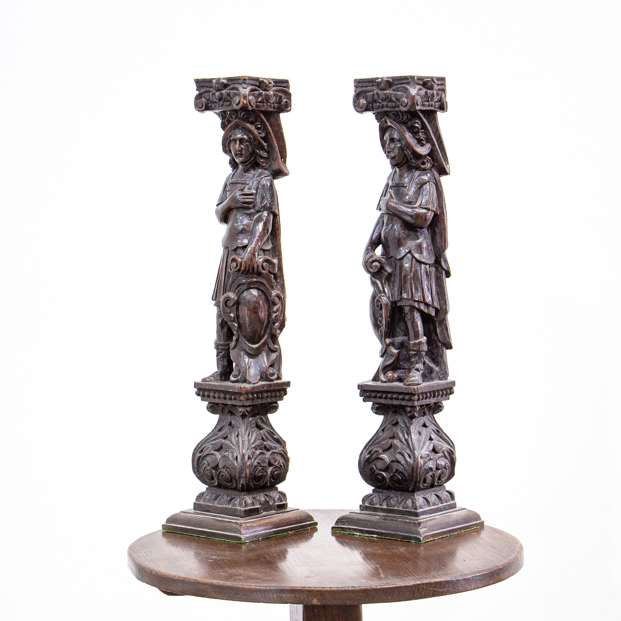 Pair of 17th Century Wooden Romanesque Figures