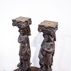 Pair of 17th Century Wooden Romanesque Figures