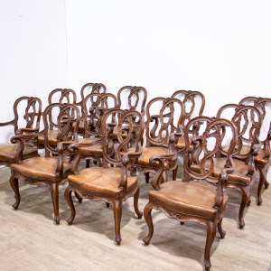 Set of 12 19th Century Leather Dining Arm Chairs