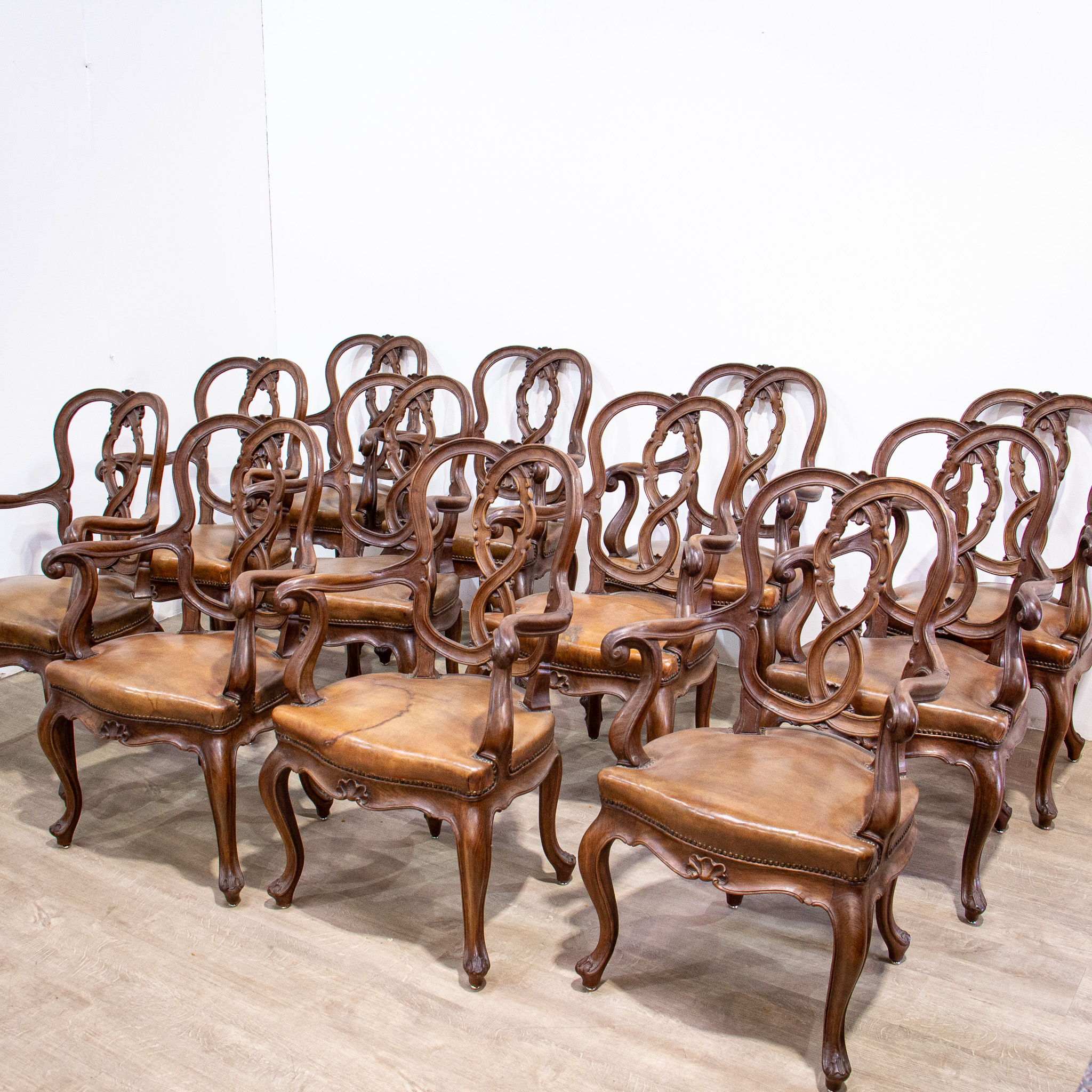Set of 12 19th Century Leather Dining Arm Chairs